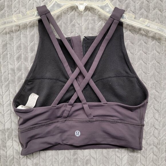 Lululemon Sports Top Bra Size 4 Purple Black Strappy Zipper Workout Gym - Picture 7 of 8